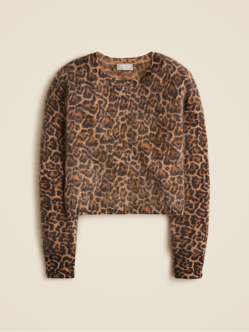 J. Crew Cashmere Leopard Print Crewneck Sweater in Brown and Black